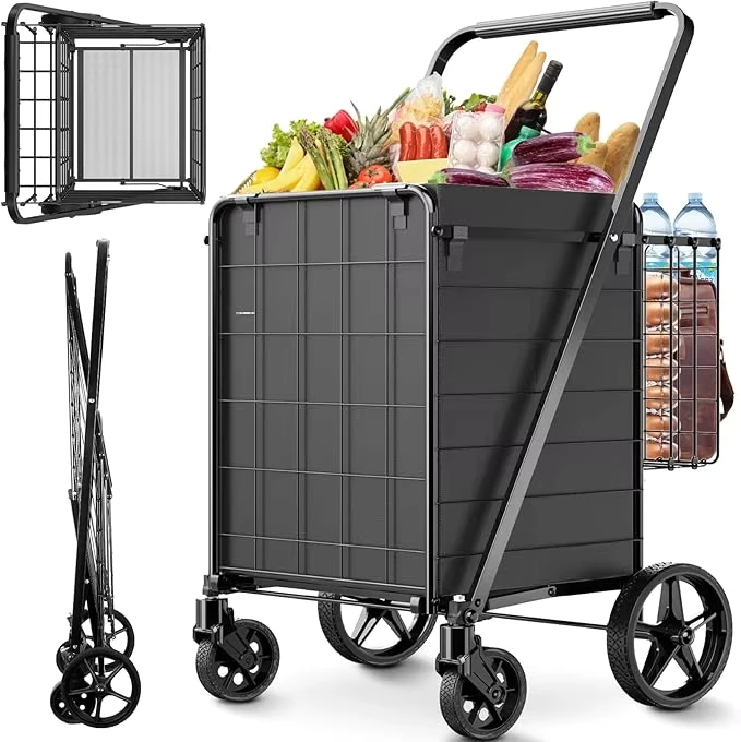 Folding Shopping Cart Plastic Trolley Shopping Carts 4 Wheels Shopping Cart