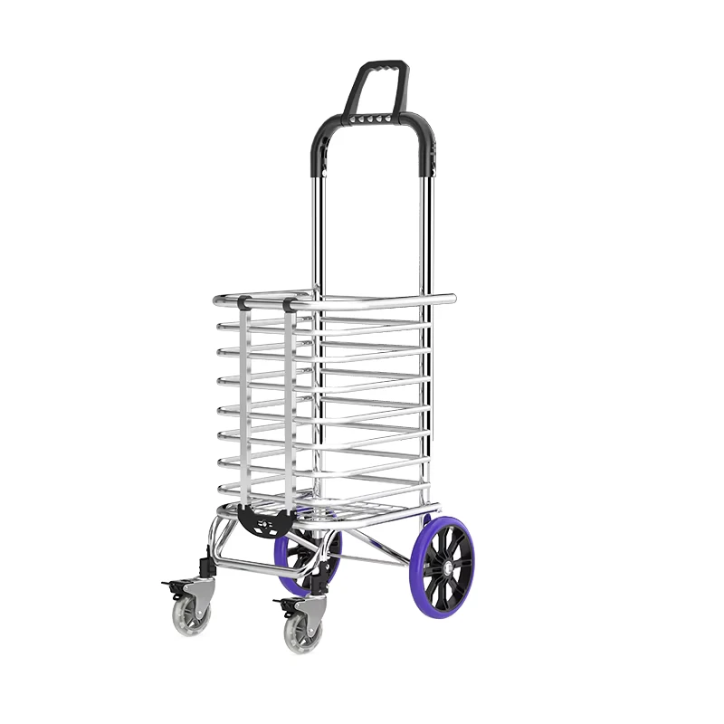 Folding Shopping Cart with Brake Aluminum TPR Material 40KG Capacity Storage & Utility Cart for Grocery Camping & Traveling