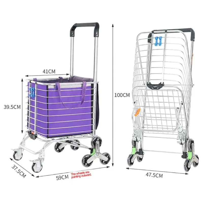 Folding Shopping Cart with Wheels 360 Degree Rolling Swivel Grocery Cart Climber Cart for Groceries Luggage Laundry