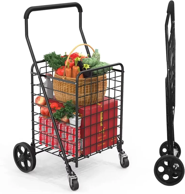Folding Shopping Carts for Seniors Fold Strong Steel Wheels Shopping Trolley Cart