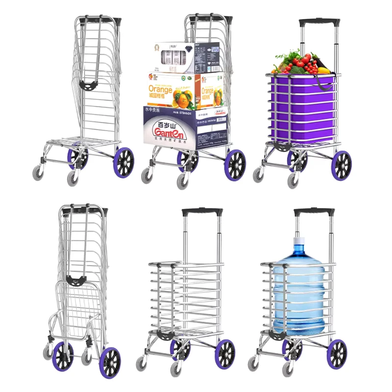 Folding Shopping Trolley 4 Wheel 40KG Capacity Stair Climbing Shopping Cart Grocery Trolley OEM Aluminum PVC Tools