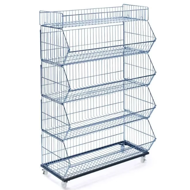 Folding Stackable Wire Metal Display Cage Shopping Trolleys & Carts with Mesh Structure