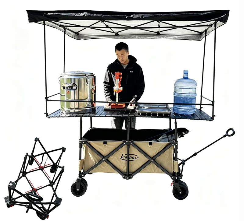 Folding Stainless Steel Camping Trolley Sunshade Four Wheel Design OEM Customizable Shopping Outdoor Storage