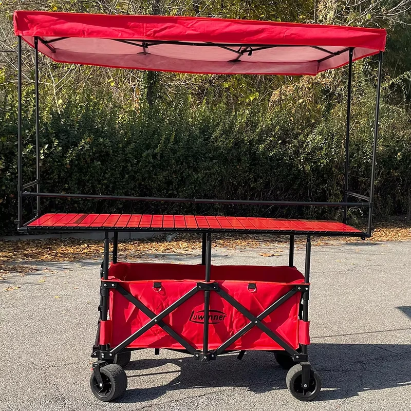 Folding Stainless Steel Camping Trolley Sunshade Four Wheel Design OEM ODM Customizable Outdoor Street Vending Storage