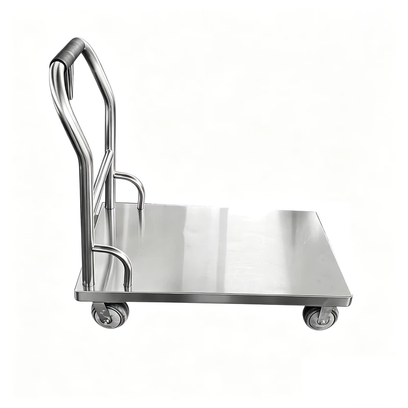 Folding Stainless Steel Platform Trolley Heavy Duty Flat Hand Push Cart Commercial Kitchen Mobile Flat Trolley