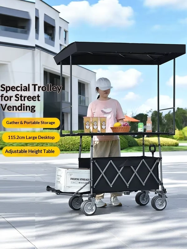 Folding Sturdy Cart with Off-Road Wheels Adjustable Table Top Large-Capacity Mobile Camping & Picnic OEM