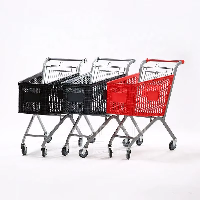 Folding Supermarket Trolley Chrome Plated Stainless Steel Shopping Cart with Wheels