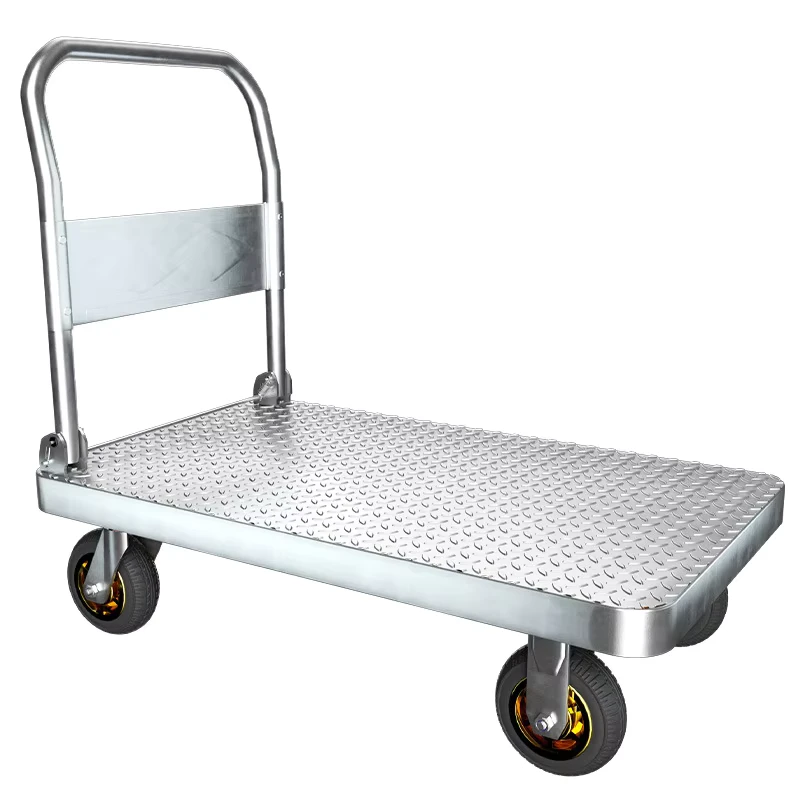 Folding Trolley Platform Foldable Truck Platform Portable Hand Truck Trolley Storage Shopping Carts LP Steel Plate Silver Goods