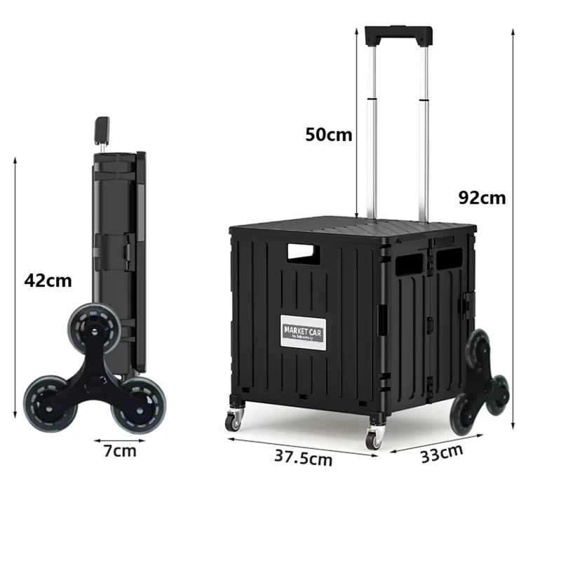 Folding Trolley Shopping Cart PP Material 45/65L Large Capacity Eco-Friendly Easy Cleaning Foldable Shopping Cart