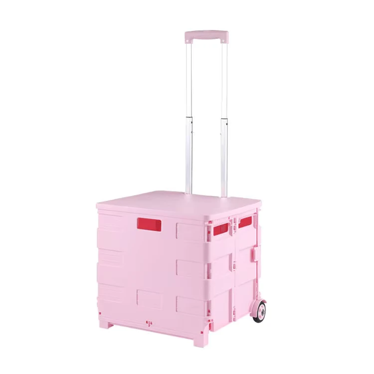 Folding Utility Cart Portable Rolling Crate Handcart Shopping Trolley Collapsible Tool Box Rotate Wheels with Lid for Grocery