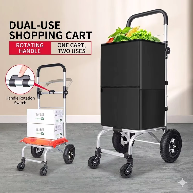 Folding Utility Cart with Universal Wheels Portable Pull Cart for Grocery Shopping Travel Cargo