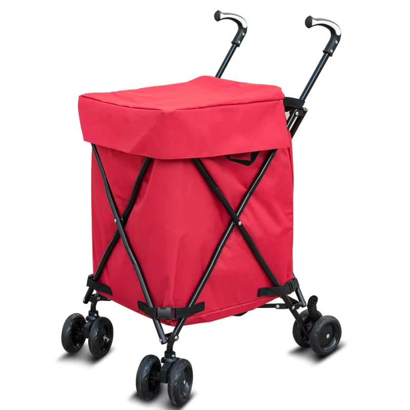 Folding Utility Shopping Cart with Removable Oxford Bag Lightweight Grocery Trolley with Wheels for Shopping Camping Picnic