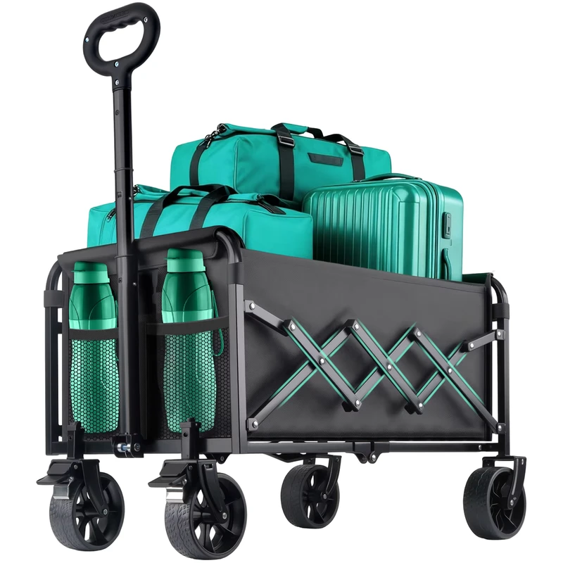 Folding Wagon Cart with All Terrain Wheel Collapsible Heavy Duty Portable Lightweight breakes for Sports