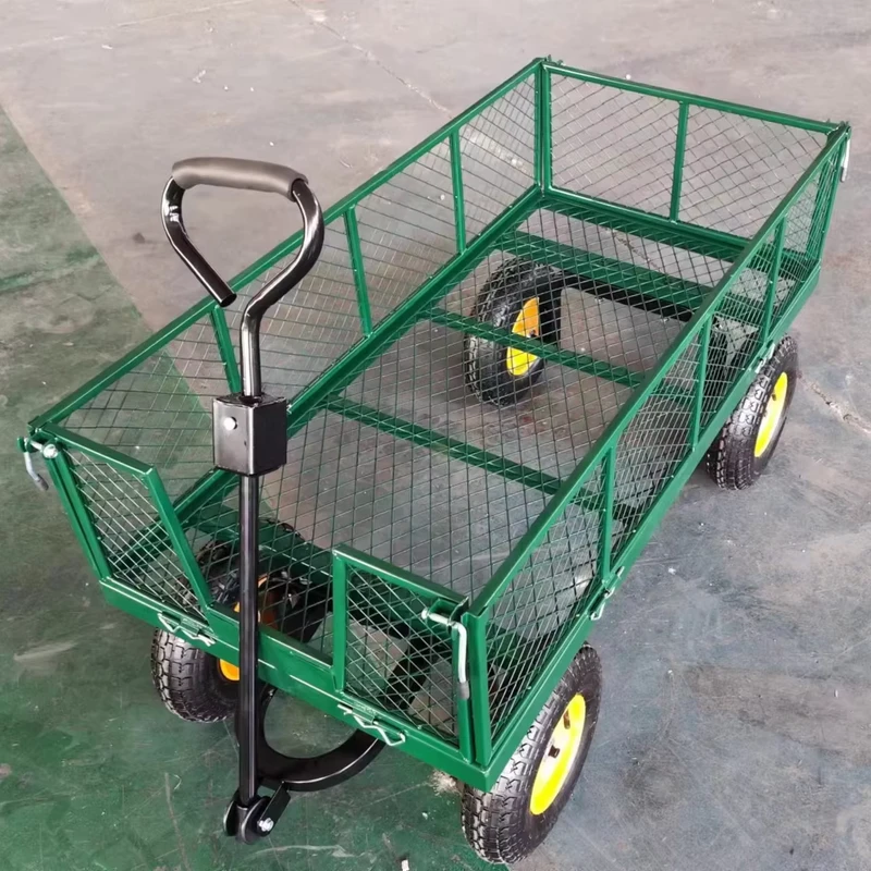 Folding Wagon Sides Heavy Duty 4 Wheels Steel Utility Outdoor Trolley Tool Cart Yard Garden Mesh Cart Wagon