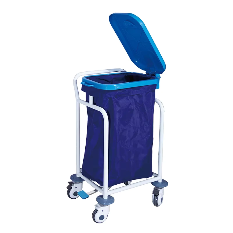 Foot Pedal Operated Soiled Linen Trolley with Hamper Bag for Hospital Use