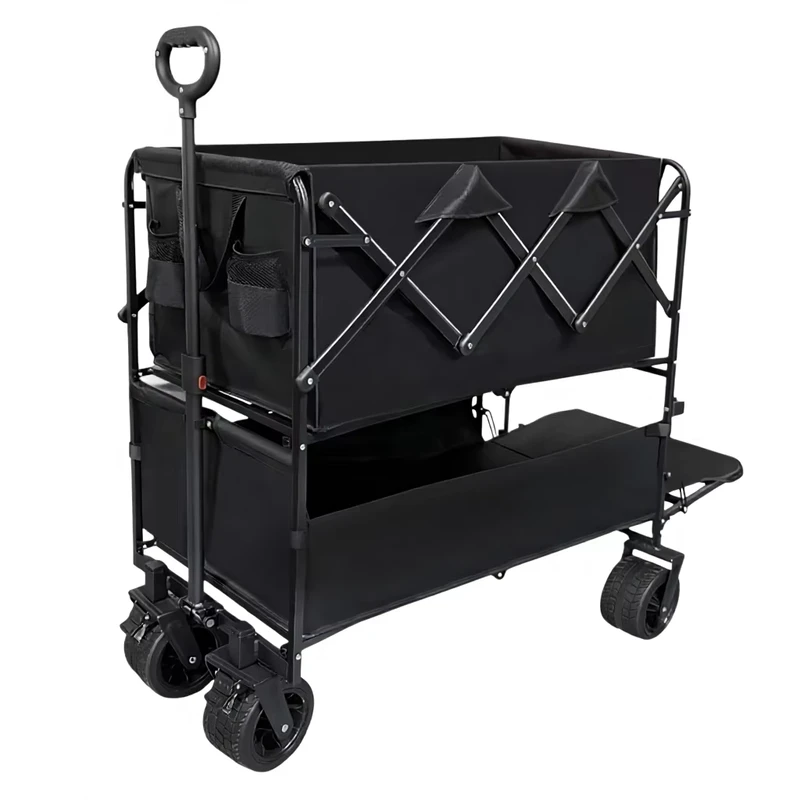 Foreign Trade Outdoor Camping Trolley Large Capacity Express Shopping Cart Double Deck Camping Stall Metal Frame Foldable Design