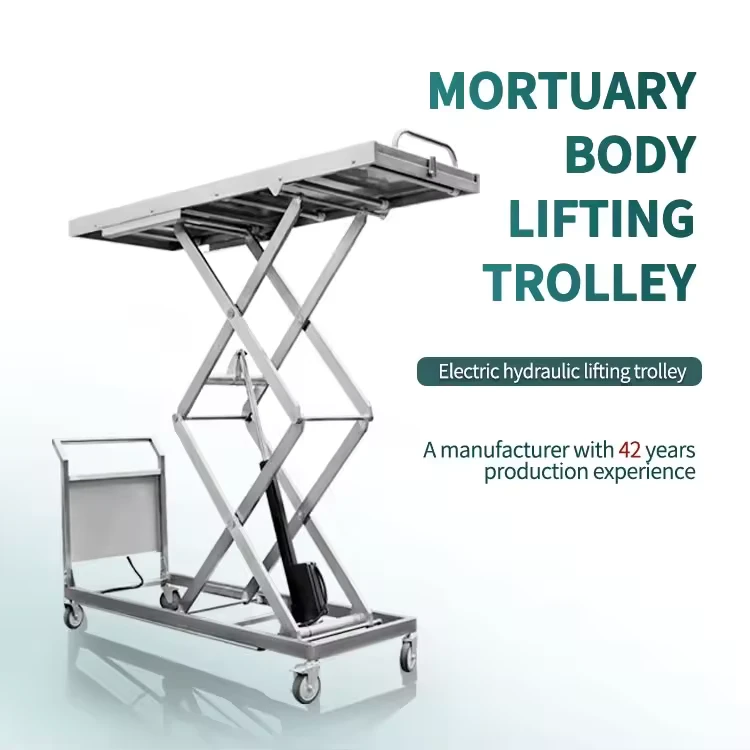 Forensic Laboratory Stainless Steel Cadaver Lifting Trolley Mortuary Transfer Cart