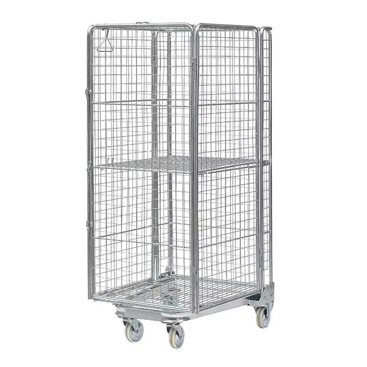 Four Door Closed With Top Collapsible Stackable Roll Container Folding Cage Cart U Shaped Handling Steel Roller Cage Trolley