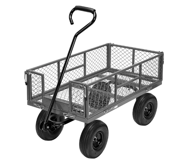 Four Rubber Wheels Outdoor Firewood Utility Tool Trolley Removable Sides Heavy Duty Steel Mesh Garden Cart