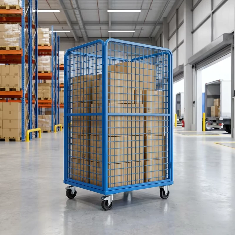 Four-Sided Foldable Heavy Duty Storage Euro Roll Container Cage Trolley Industrial Powder Coated Steel Cart