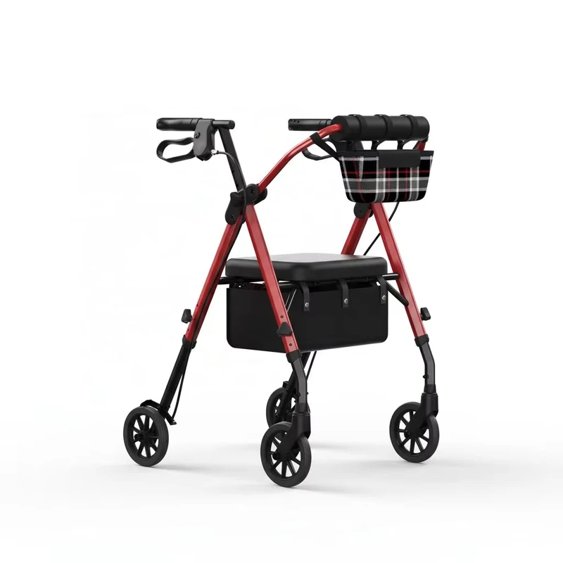 Four Wheel Aluminum Rollator Walker With Seat Backrest Medical Walking Aid for Elderly Manufacturer