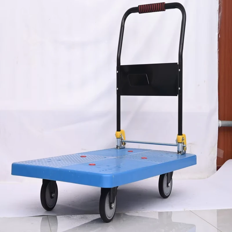 Four Wheel Enclosed Plastic Metal Hand Cart for Industrial Cargo Transportation OEM Easy Folding Manual Trolley
