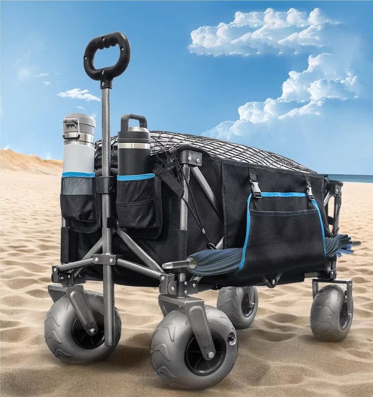 Four Wheel Enclosed Steel Folding Utility Garden Trolley Wagon Outdoor Foldable Camping Beach Cart for Storage Tools