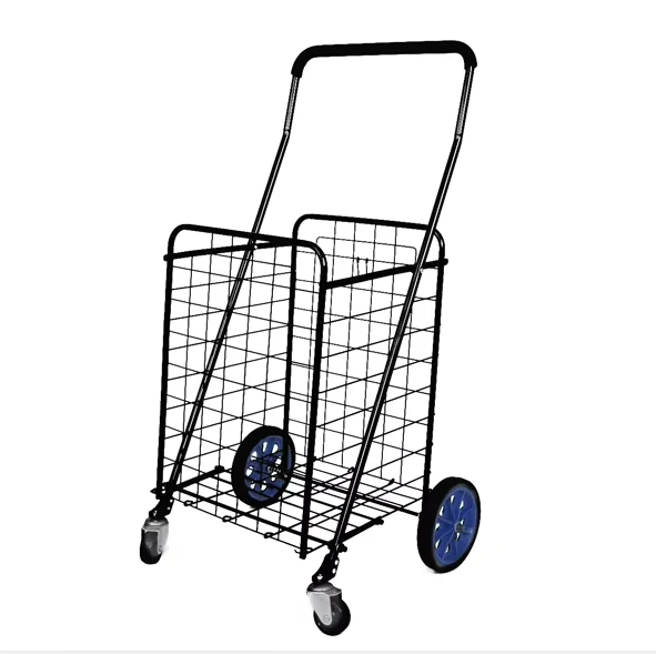 Four Wheel Folding Shopping Trolley PP Plastic and Steel Luggage Cart for Supermarket and Shopping Mall Use