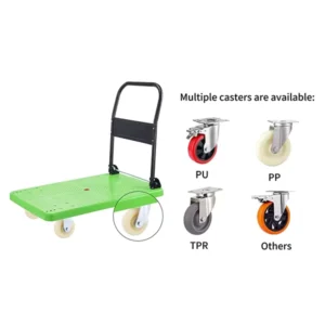 Four Wheel Heavy Duty Industrial Folding Hand Trolley 900x600mm Green Plastic OEM Customizable 400kg Capacity