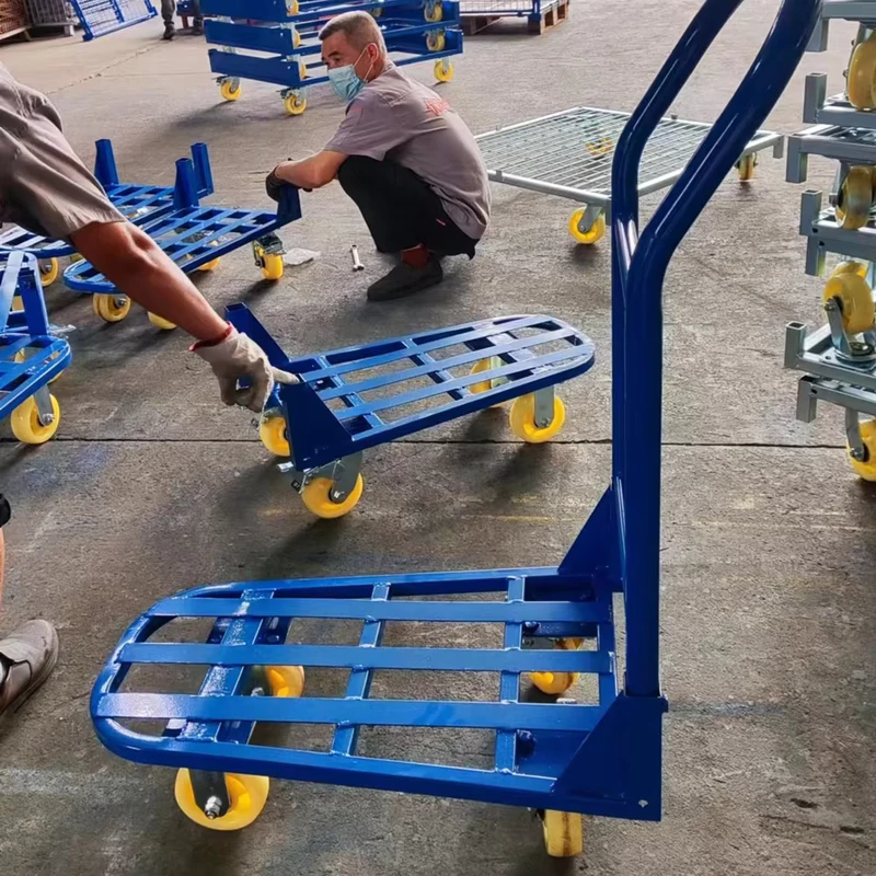 Four-Wheel Industrial Foldable Steel Platform Trolley Cart 500kg Load Capacity OEM Hand Truck