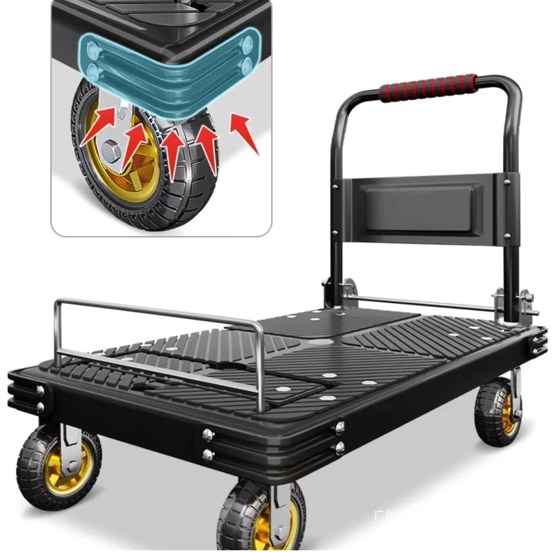 Four Wheel Non Slip Folding Light Plastic Hand Cart & Trolley Flat Car Platform Structure Hand Flapper for Household Delivery