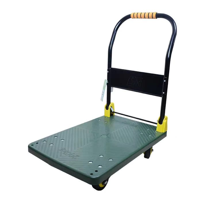 Four Wheel Plastic OEM Customizable Green Collapsible Trolley Handcart for Heavy Material Handling