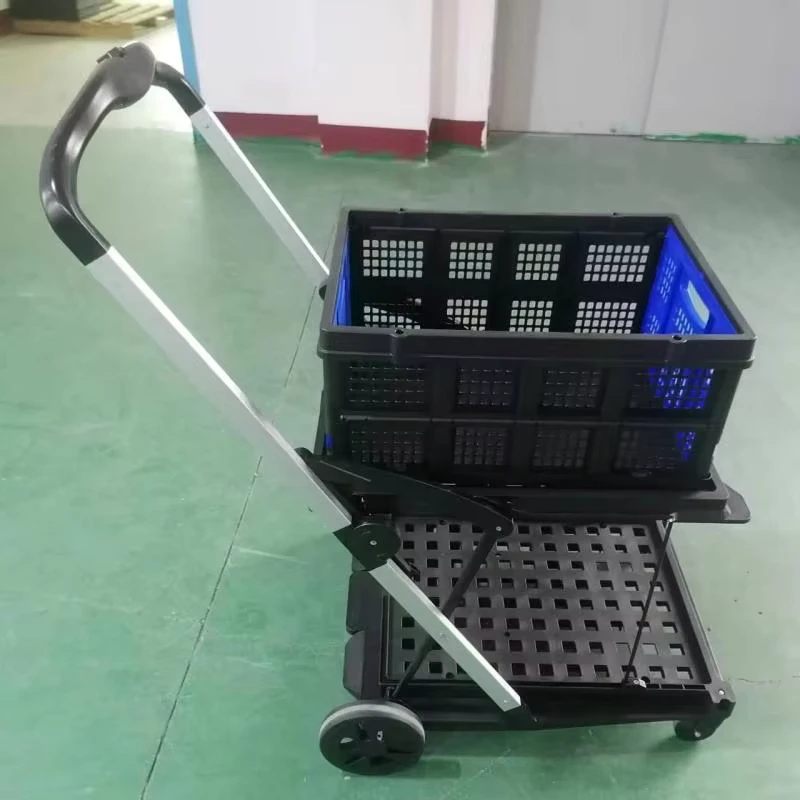 Four Wheel Plastic Platform Hand Cart Trolley OEM Moving Cart for Shops & Hotels