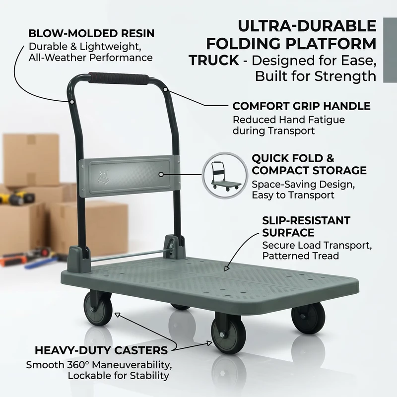 Four Wheel Platform Plastic Folding Flat Trolley OEM Lightweight Portable Warehouse Moving Truck Heavy Duty