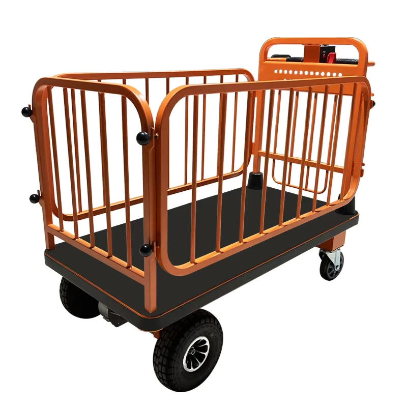 Four Wheel Stainless Steel Construction Electric Platform Trolley Heavy Duty Fence Electric Cart Trolley for Outdoor Garden