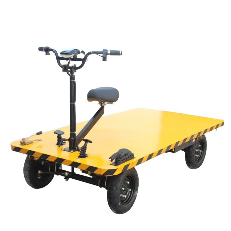 Four-Wheel Steel Flatbed Cargo Heavy Duty Electric Platform Trolley Ride-On Cart