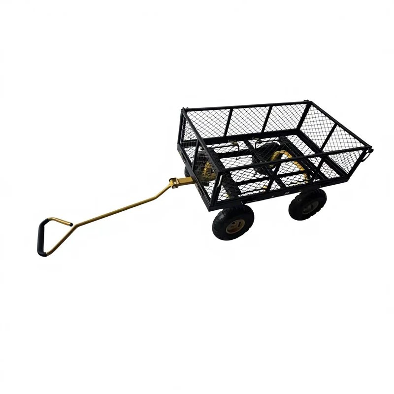Four-Wheel Steel Mesh Metal Platform Foldable Garden Cart Removable Sides 300kg Load Outdoor Firewood Utility Tool Trolley