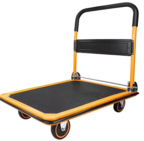 Four Wheel Steel Platform Cart OEM Powder Coated Supermarket Warehouse Trolley Truck Load Industrial Modern