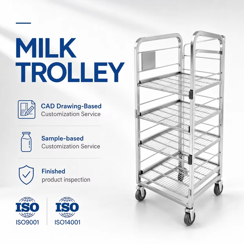 Four Wheel Steel Roll Container Trolley OEM Custom Folding Storage Milk Dairy Trolley