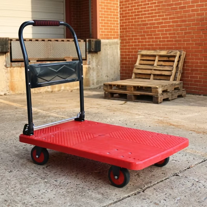 Four Wheels Plastic Foldable Hand Truck Cart Platform Trolley Cart Tools Trolley Folding Handle Plastic Platform Trolley