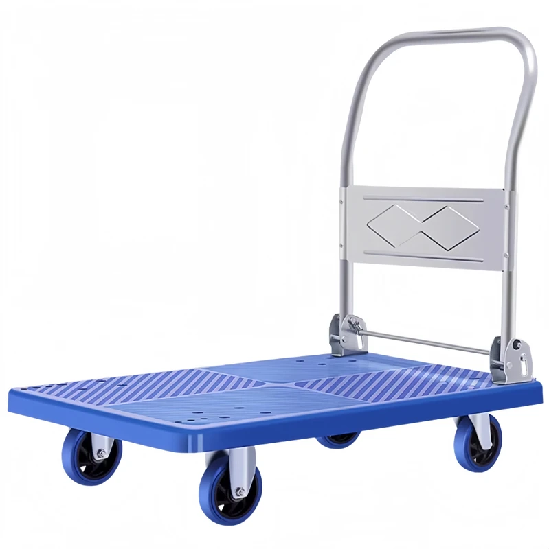 Four Wheels Plastic Foldable Hand Truck Cart Platform Trolley Cart Tools Trolley Folding Handle Plastic Platform Trolley