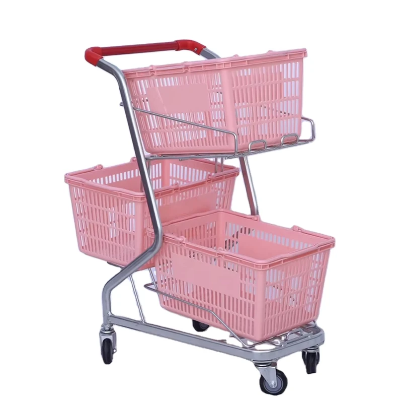 Fruit Shopping Trolley Three Baskets Shopping Cart