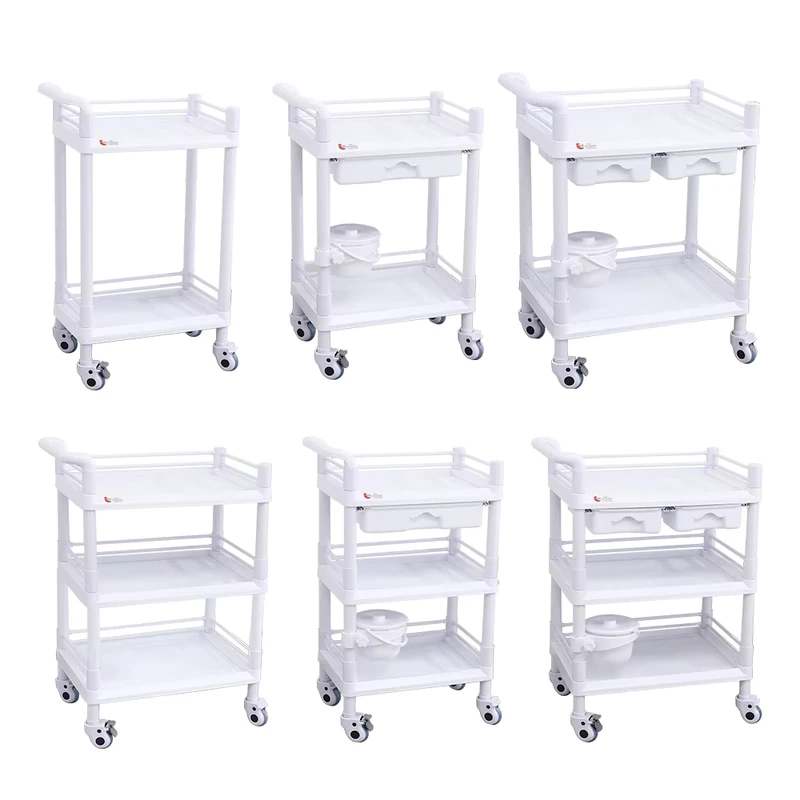 Fully Plastic Assembled Three tier Multi functional Movable Hospital Trolley with Drawers for Hospitals Clinics Beauty Salons