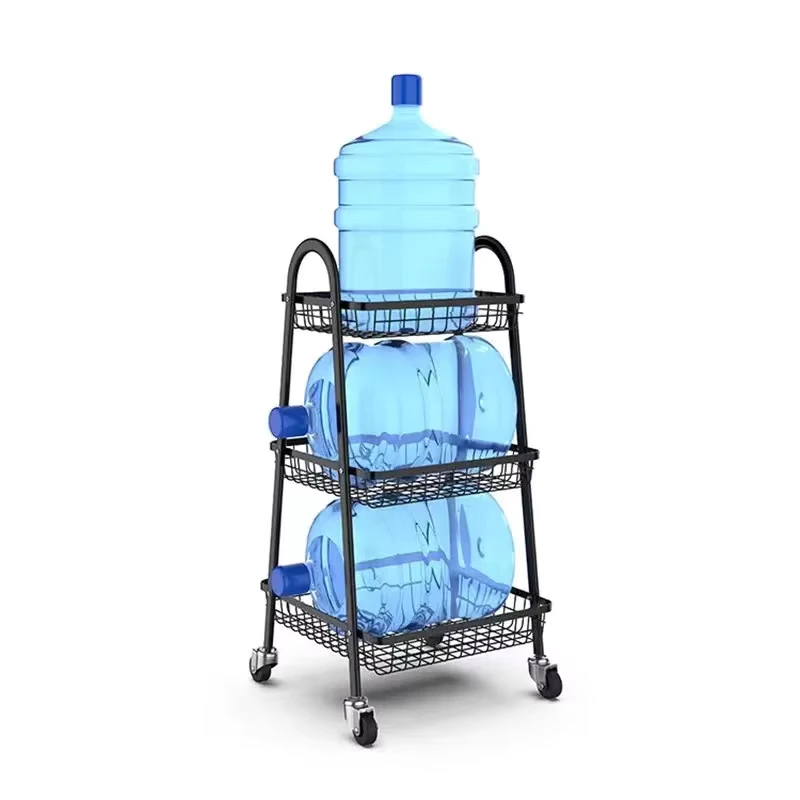 Functional Eco Friendly Movable Metal Three Layer 35L Capacity Utility Rolling Storage Baskets Kitchen Bathroom Serving