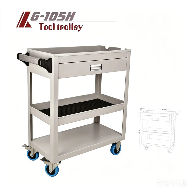 G 105H Heavy Duty 3 Tier Service Cart with Drawer 160kg Load Rolling Utility Cart for Auto Repair Workshop