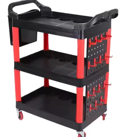 GF3 06 Red Black Auto Detailing Equipment Mobile Detailing Car Wash Trolley Plastic Injection Box Portable Car Wash Storage