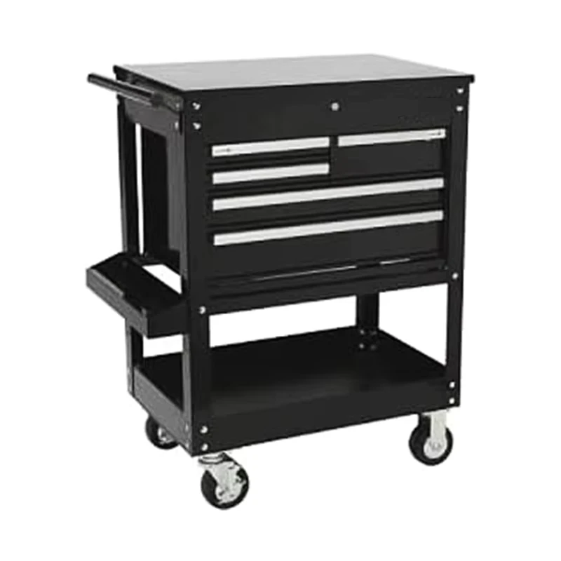GTYPRO Tool Cart Black 5 Shelf Steel Service Utility Cart 5 Level Heavy Duty Auto Repair Tool Trolley