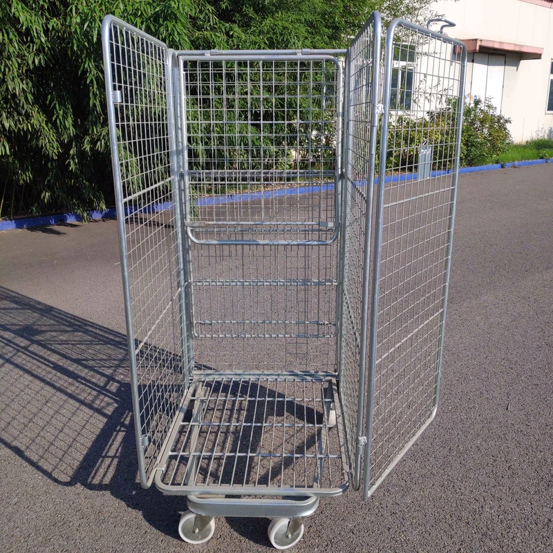 Galvanized Foldable Roll Cage Trolley Roll Mesh Container