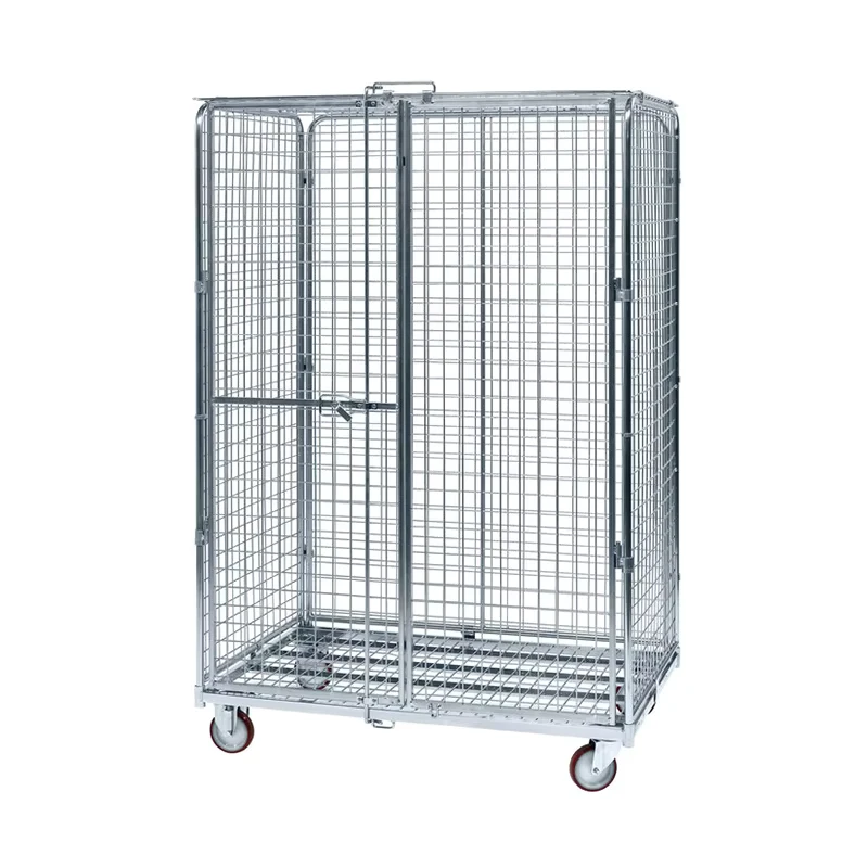 Galvanized Four Wheel Roll Container Trolley Collapsible Metal Mesh Cage for Hotel Laundry OEM Customizable Platform Trolley