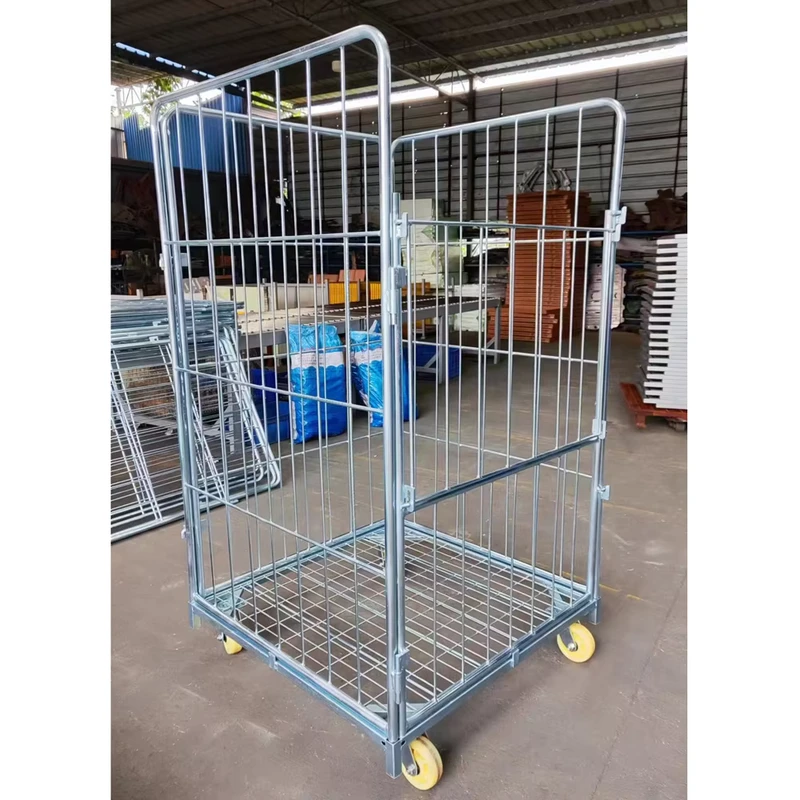 Galvanized Heavy Duty Metal Warehouse Cage Cart Trolley with Four 5 Inches Wheels